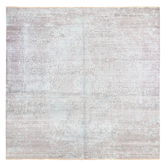 Modern and Contemporary Wool & Silk Hand Knotted Rug Grey No Border 12.0X12.0 -O080225
