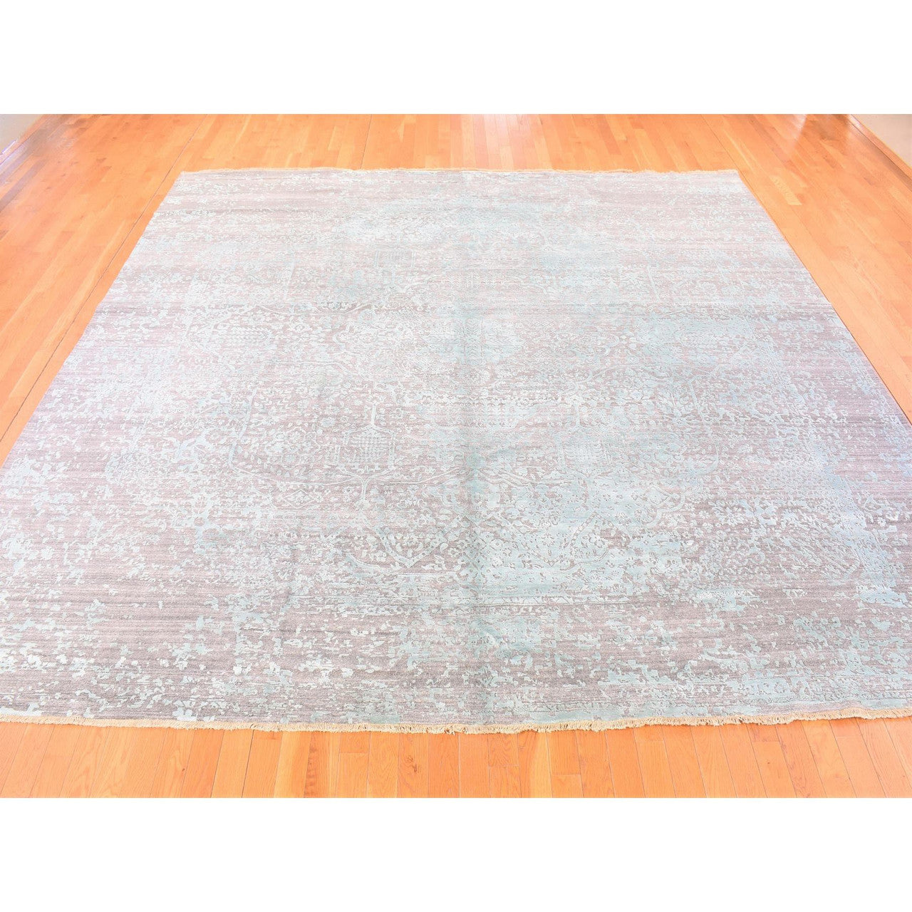 Modern and Contemporary Wool & Silk Hand Knotted Rug Grey No Border 12.0X12.0 -O080225