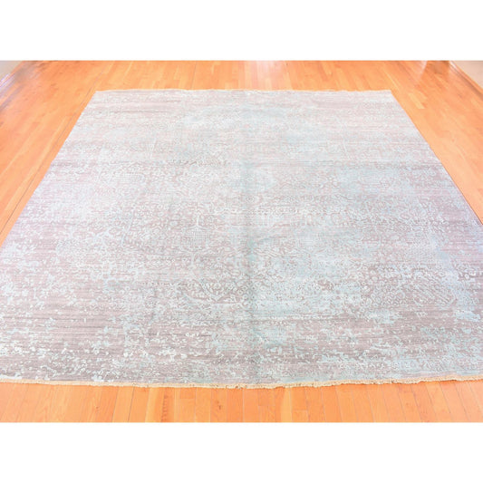 Modern and Contemporary Wool & Silk Hand Knotted Rug Grey No Border 12.0X12.0 -O080225