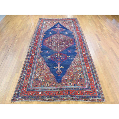 Tribal & Geometric Wool Hand Knotted Rug Blue Red 6.5X14.0 -O080229