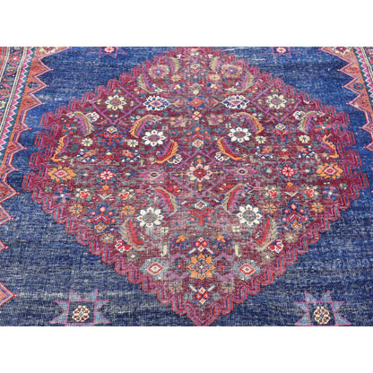 Tribal & Geometric Wool Hand Knotted Rug Blue Red 6.5X14.0 -O080229
