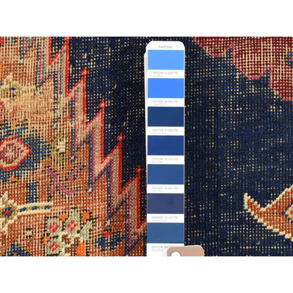 Tribal & Geometric Wool Hand Knotted Rug Blue Red 6.5X14.0 -O080229