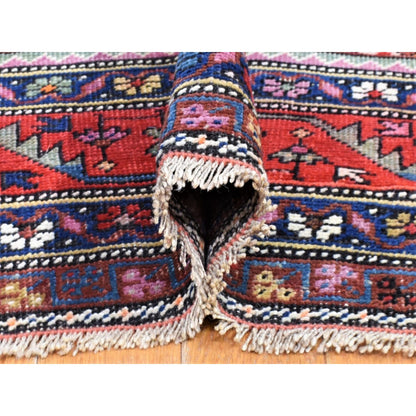 Tribal & Geometric Wool Hand Knotted Rug Blue Red 6.5X14.0 -O080229