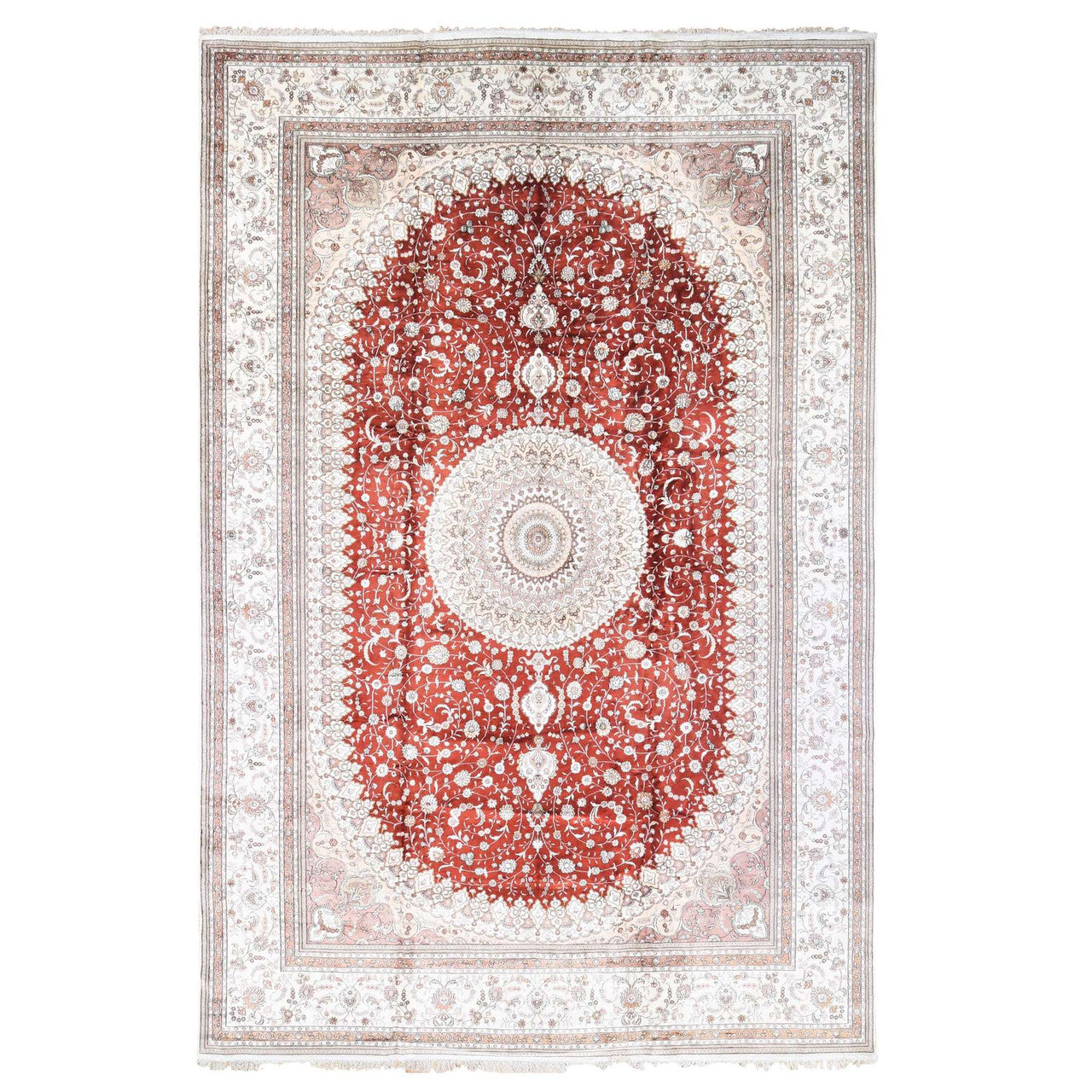 Red 12'0" x 18'4" & Cotton Blend Hand knotted Silk Rug - Sku: O080231