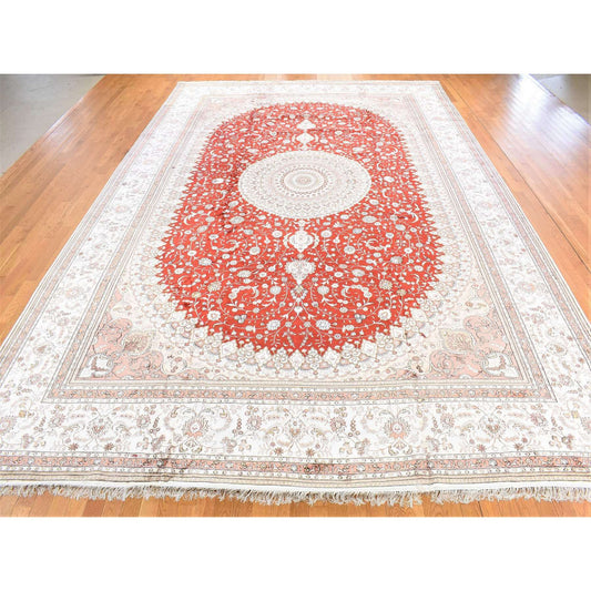 Silk Silk & Cotton Blend Hand Knotted Rug Red Ivory 12.0X18.4 -O080231