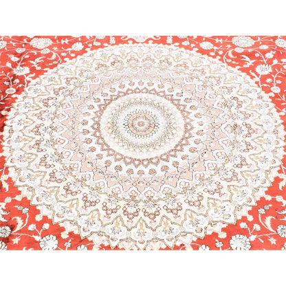 Silk Silk & Cotton Blend Hand Knotted Rug Red Ivory 12.0X18.4 -O080231