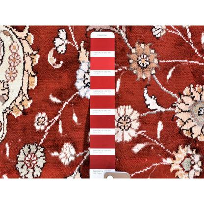 Silk Silk & Cotton Blend Hand Knotted Rug Red Ivory 12.0X18.4 -O080231