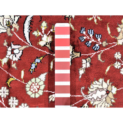 Silk Silk & Cotton Blend Hand Knotted Rug Red Navy Blue 12.1X18.1 -O080234