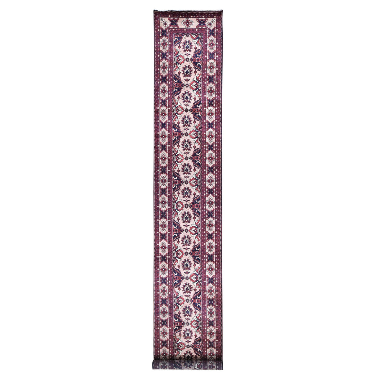 Pink 3'0" x 19'0" Tribal & Geometric Sand Hand knotted Wool Rug - Sku: O080237