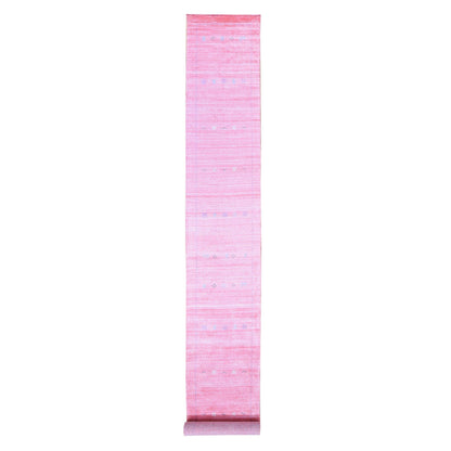 Modern and Contemporary Wool & Silk Hand Knotted Rug Pink No Border 2.6X17.9 -O080242