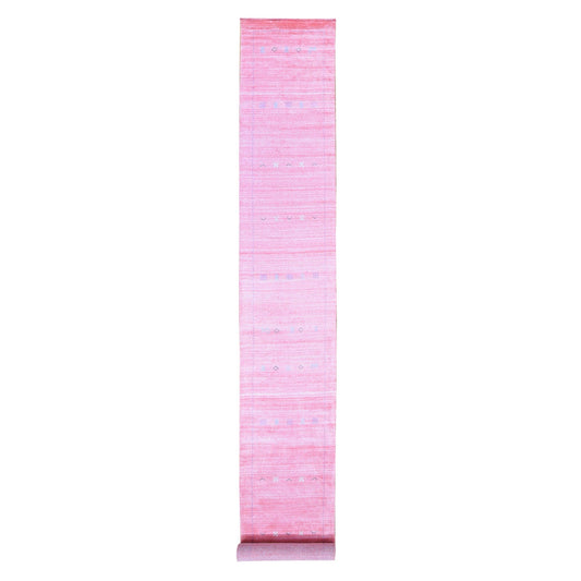 Modern and Contemporary Wool & Silk Hand Knotted Rug Pink No Border 2.6X17.9 -O080242