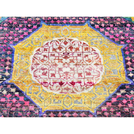 Mamluk Sari Silk Hand Knotted Rug Green No Border 3.1X17.4 -O080244