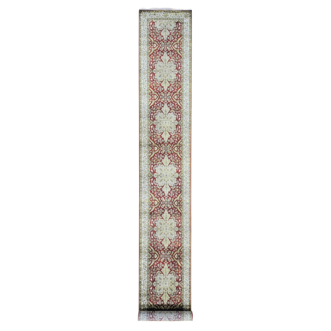Fine Oriental New Zealand Wool Hand Knotted Rug Red Ivory 2.6X17.10 -O080248