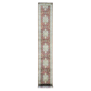 Fine Oriental New Zealand Wool Hand Knotted Rug Red Ivory 2.6X17.10 -O080248