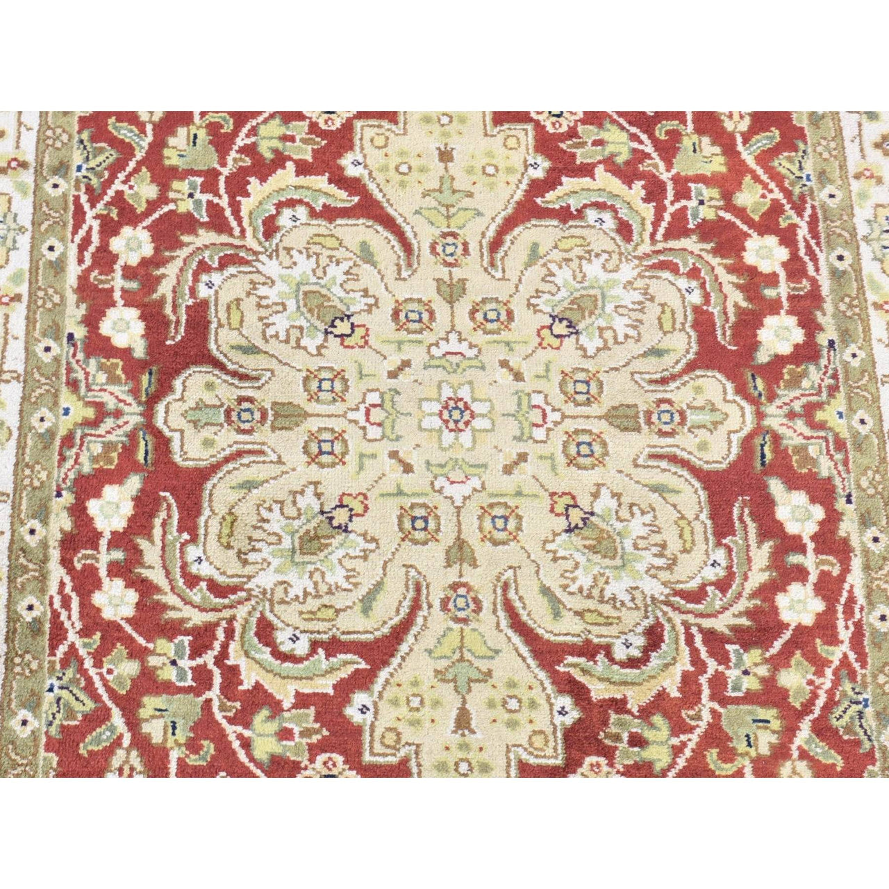 Fine Oriental New Zealand Wool Hand Knotted Rug Red Ivory 2.6X17.10 -O080248