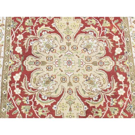 Fine Oriental New Zealand Wool Hand Knotted Rug Red Ivory 2.6X17.10 -O080248