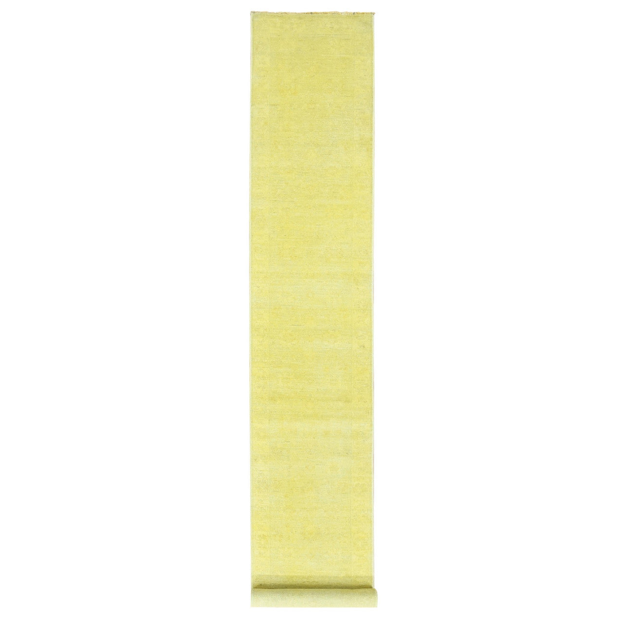 Ivory 2'6" x 15'10" Overdyed & Vintage Hand knotted Wool Rug - Sku: O080249