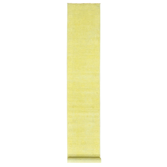 Overdyed & Vintage Wool Hand Knotted Rug Yellow Yellow 2.6X15.10 -O080249