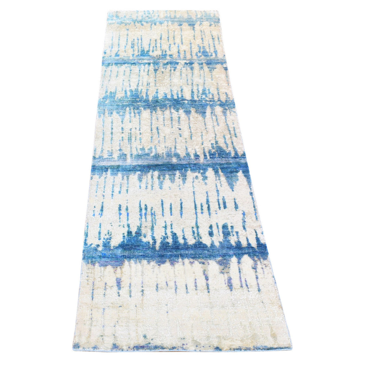 Ivory 3'0" x 10'1" Modern and Contemporary & Sari Hand knotted Wool/Silk Rug - Sku: O080251