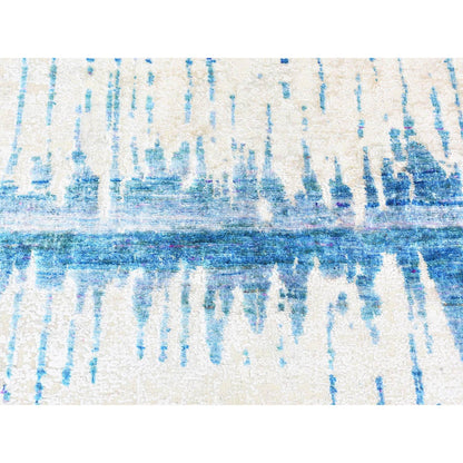 Modern and Contemporary Wool & Sari Silk Hand Knotted Rug Ivory No Border 3.0X10.1 -O080251