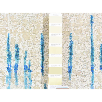 Modern and Contemporary Wool & Sari Silk Hand Knotted Rug Ivory No Border 3.0X10.1 -O080251