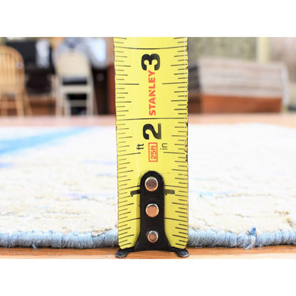 Modern and Contemporary Wool & Sari Silk Hand Knotted Rug Ivory No Border 3.0X10.1 -O080251