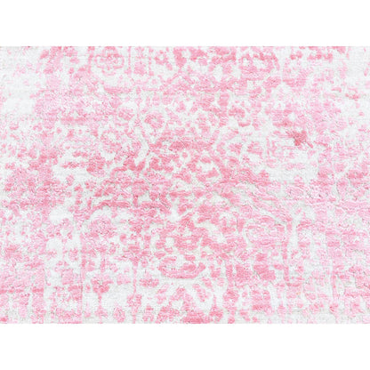Transitional Wool & Pure Silk Hand Knotted Rug Pink No Border 2.6X7.9 -O080252