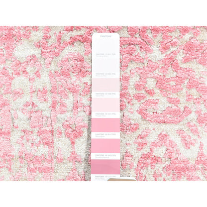 Transitional Wool & Pure Silk Hand Knotted Rug Pink No Border 2.6X7.9 -O080252