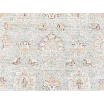 Oushak And Peshawar Wool Hand Knotted Rug Green Ivory 2.7X15.10 -O080254