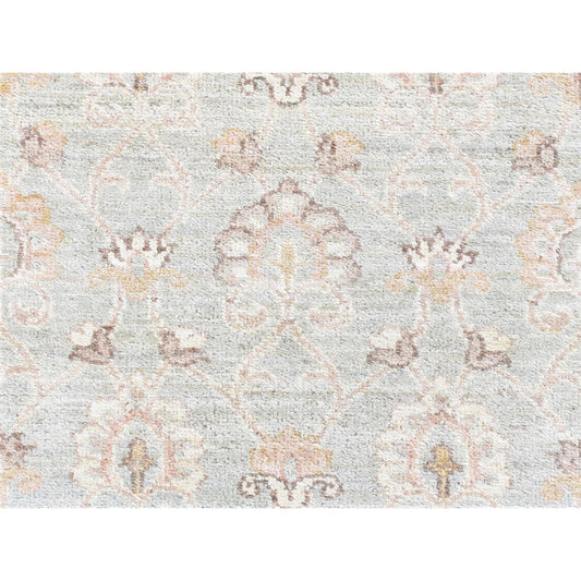 Oushak And Peshawar Wool Hand Knotted Rug Green Ivory 2.7X15.10 -O080254