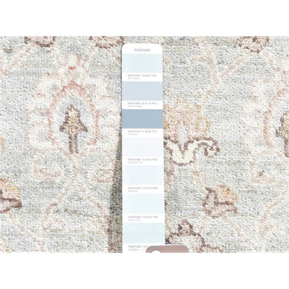 Oushak And Peshawar Wool Hand Knotted Rug Green Ivory 2.7X15.10 -O080254