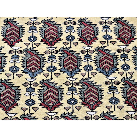 Tribal & Geometric Wool Hand Knotted Rug Ivory Red 2.10X13.2 -O080255