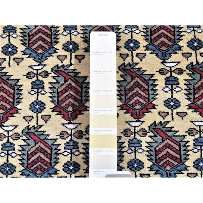 Tribal & Geometric Wool Hand Knotted Rug Ivory Red 2.10X13.2 -O080255