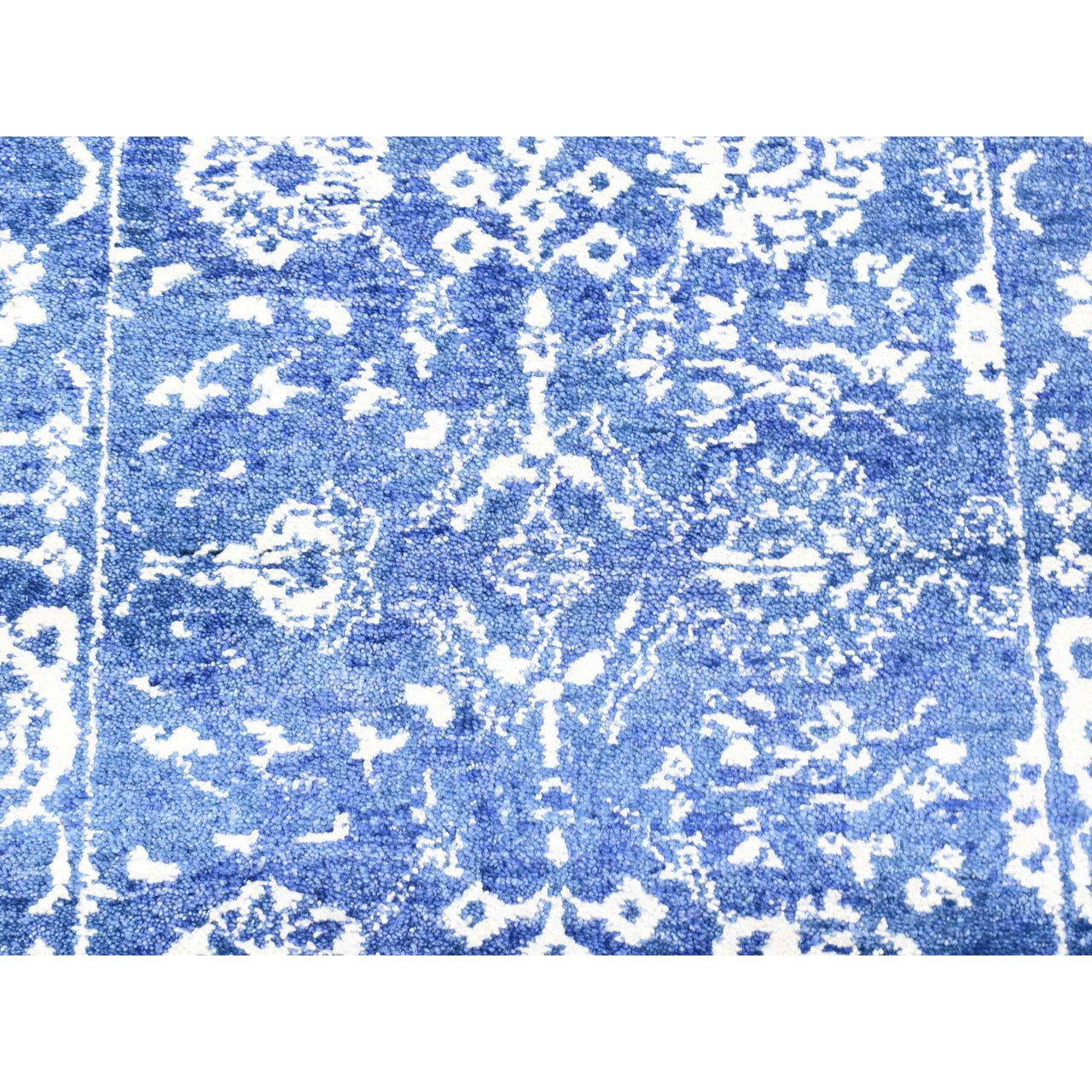 Fine Oriental Wool & Silk Hand Knotted Rug Blue No Border 2.6X16.10 -O080256