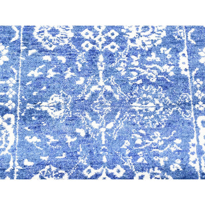 Fine Oriental Wool & Silk Hand Knotted Rug Blue No Border 2.6X16.10 -O080256