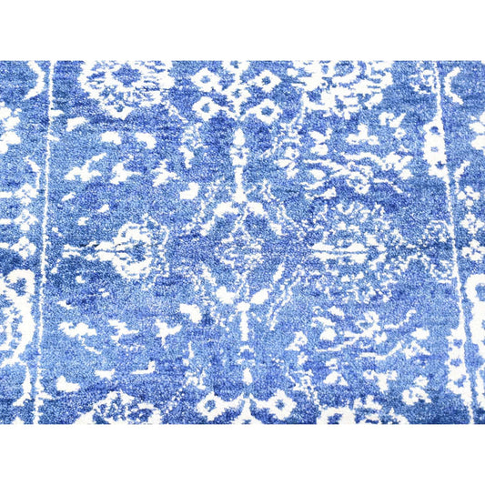 Fine Oriental Wool & Silk Hand Knotted Rug Blue No Border 2.6X16.10 -O080256