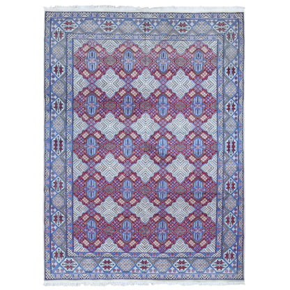 Fine Oriental Wool & Silk Hand Knotted Rug Red Light Blue 9.7X13.2 -O080260