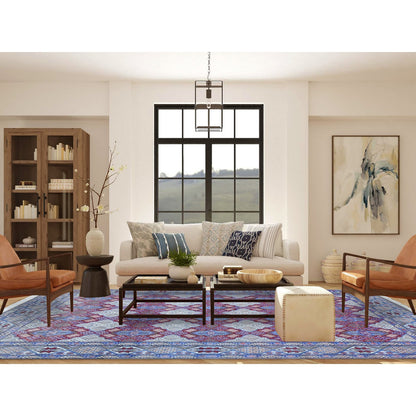 Fine Oriental Wool & Silk Hand Knotted Rug Red Light Blue 9.7X13.2 -O080260