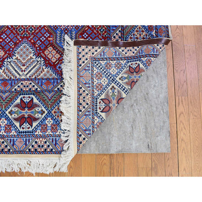 Fine Oriental Wool & Silk Hand Knotted Rug Red Light Blue 9.7X13.2 -O080260