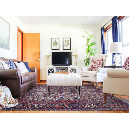 Heriz Wool Hand Knotted Rug Ivory Midnight Blue 7.6X10.4 -O080265