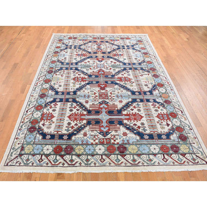 Oushak And Peshawar Wool Hand Knotted Rug Ivory Ivory 7.5X12.2 -O080272