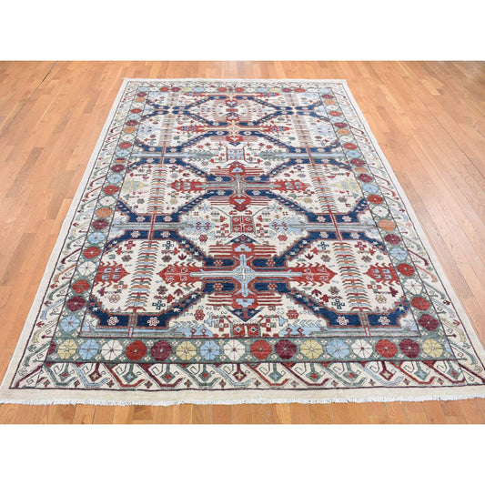 Oushak And Peshawar Wool Hand Knotted Rug Ivory Ivory 7.5X12.2 -O080272