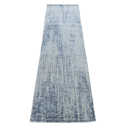 Modern and Contemporary Wool & Art Silk Hand Loomed Rug Blue No Border 2.6X9.8 -O080274
