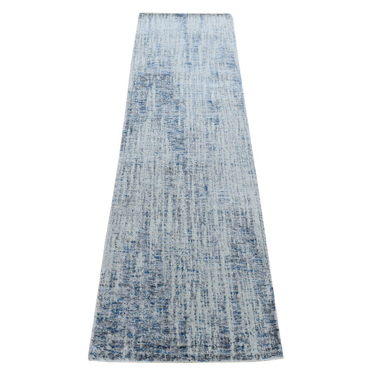 Modern and Contemporary Wool & Art Silk Hand Loomed Rug Blue No Border 2.6X9.8 -O080274
