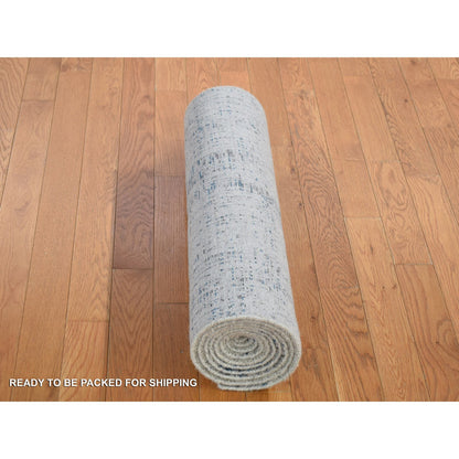 Modern and Contemporary Wool & Art Silk Hand Loomed Rug Blue No Border 2.6X9.8 -O080274
