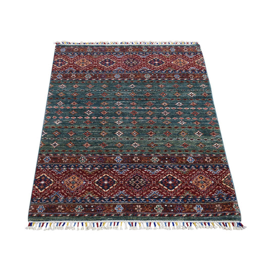 Kazak Wool Hand Knotted Rug Green No Border 3.6X5.3 -O080275