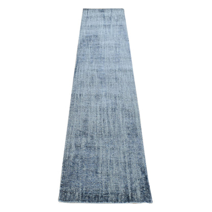 Modern and Contemporary Wool & Art Silk Hand Loomed Rug Blue No Border 2.5X10.8 -O080277