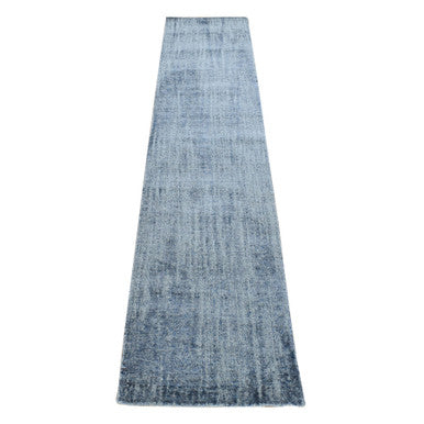 Modern and Contemporary Wool & Art Silk Hand Loomed Rug Blue No Border 2.5X10.8 -O080277