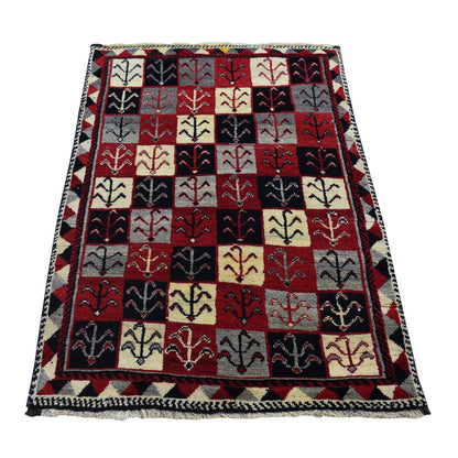 Tribal & Geometric Wool Hand Knotted Rug Red No Border 3.7X5.7 -O080280