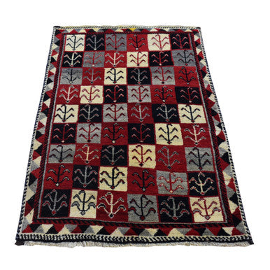 Tribal & Geometric Wool Hand Knotted Rug Red No Border 3.7X5.7 -O080280